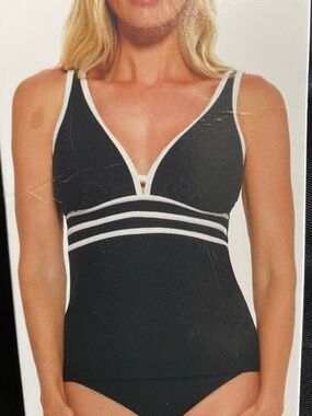 Christina Black and White V-Neck Tankini Top